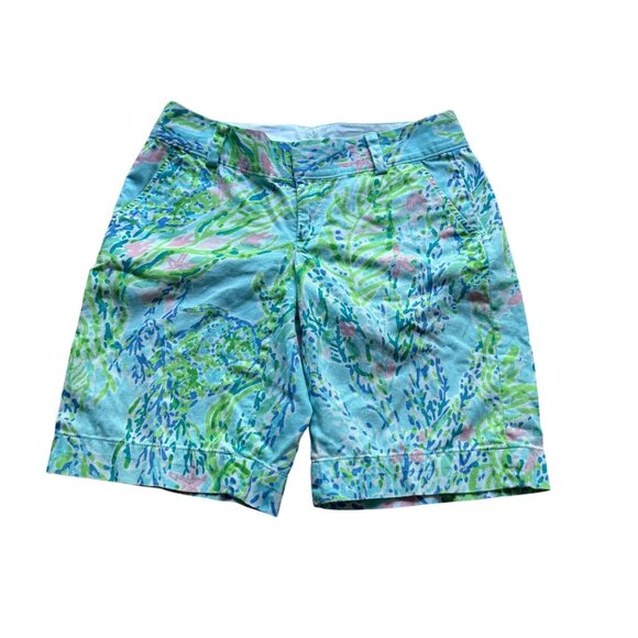 Lilly Pulitzer Size S Blue Heaven The Chipper Floral Coral Print Bermuda Shorts - Picture 2 of 15